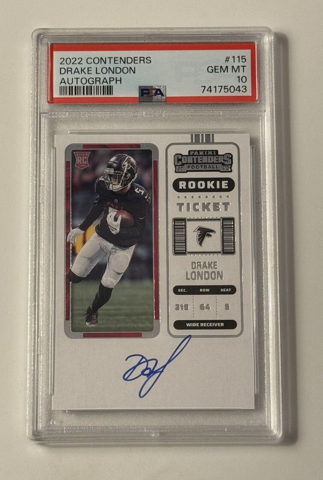 2022 Panini Contenders Drake London Rookie Ticket Auto On Card RC Falcons PSA 10