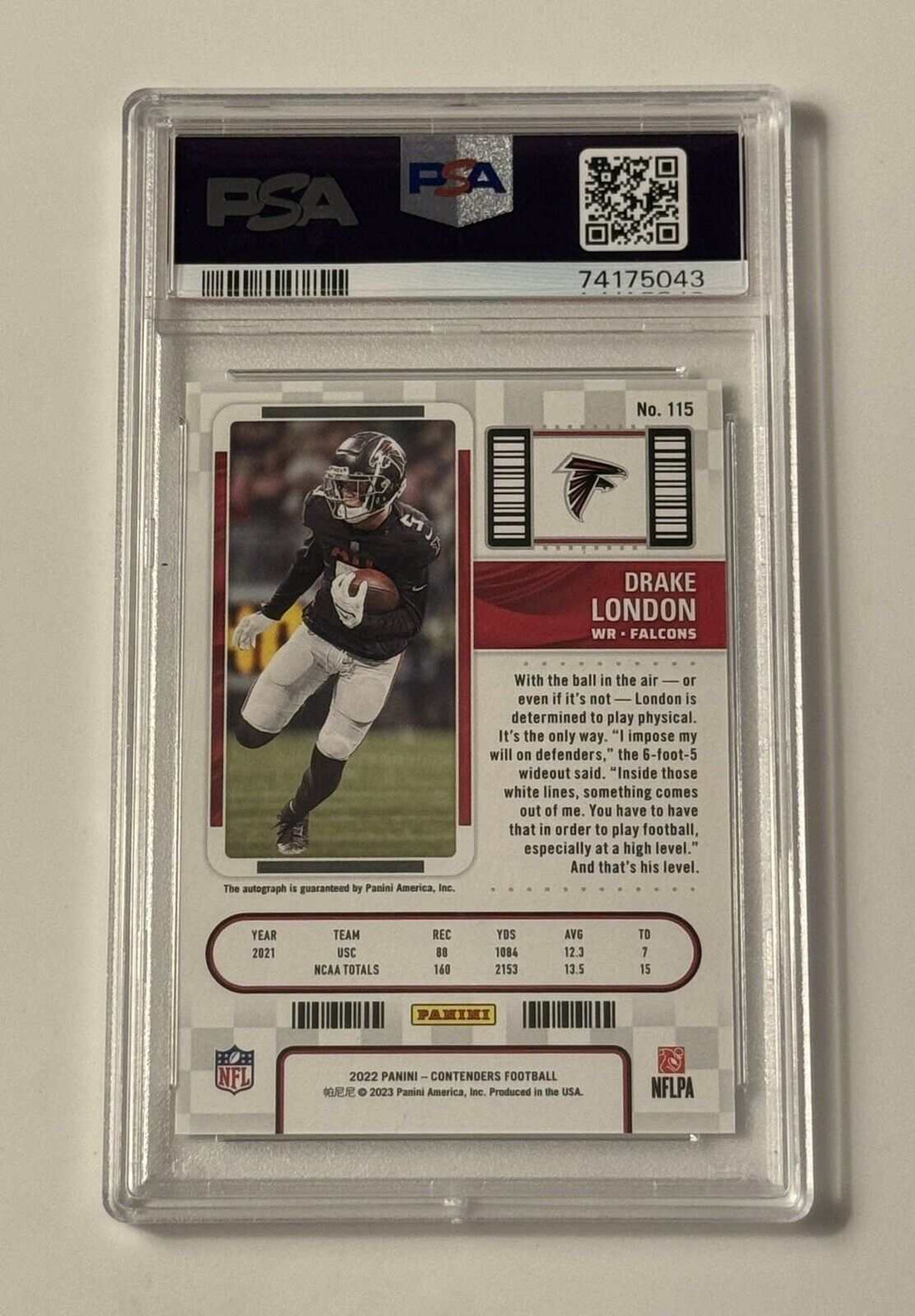 2022 Panini Contenders Drake London Falcons rookie autograph football card PSA 10