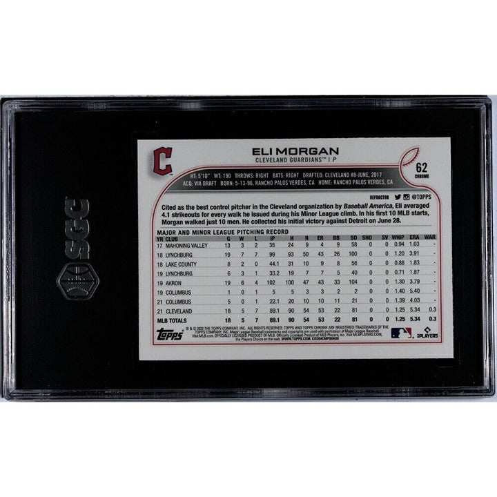 Eli Morgan RC 2022 Topps Chrome Cleveland Guardians graded 9.5 refractor baseball card