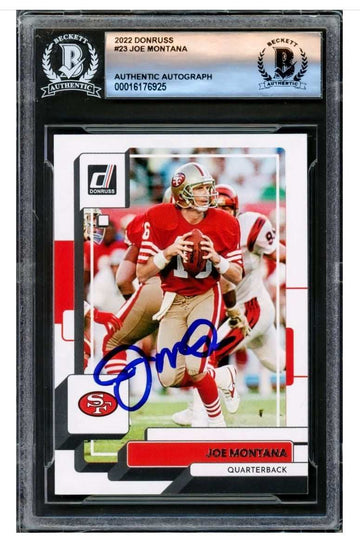 Joe Montana autographed 2022 Donruss 49ers football card authenticated by Beckett