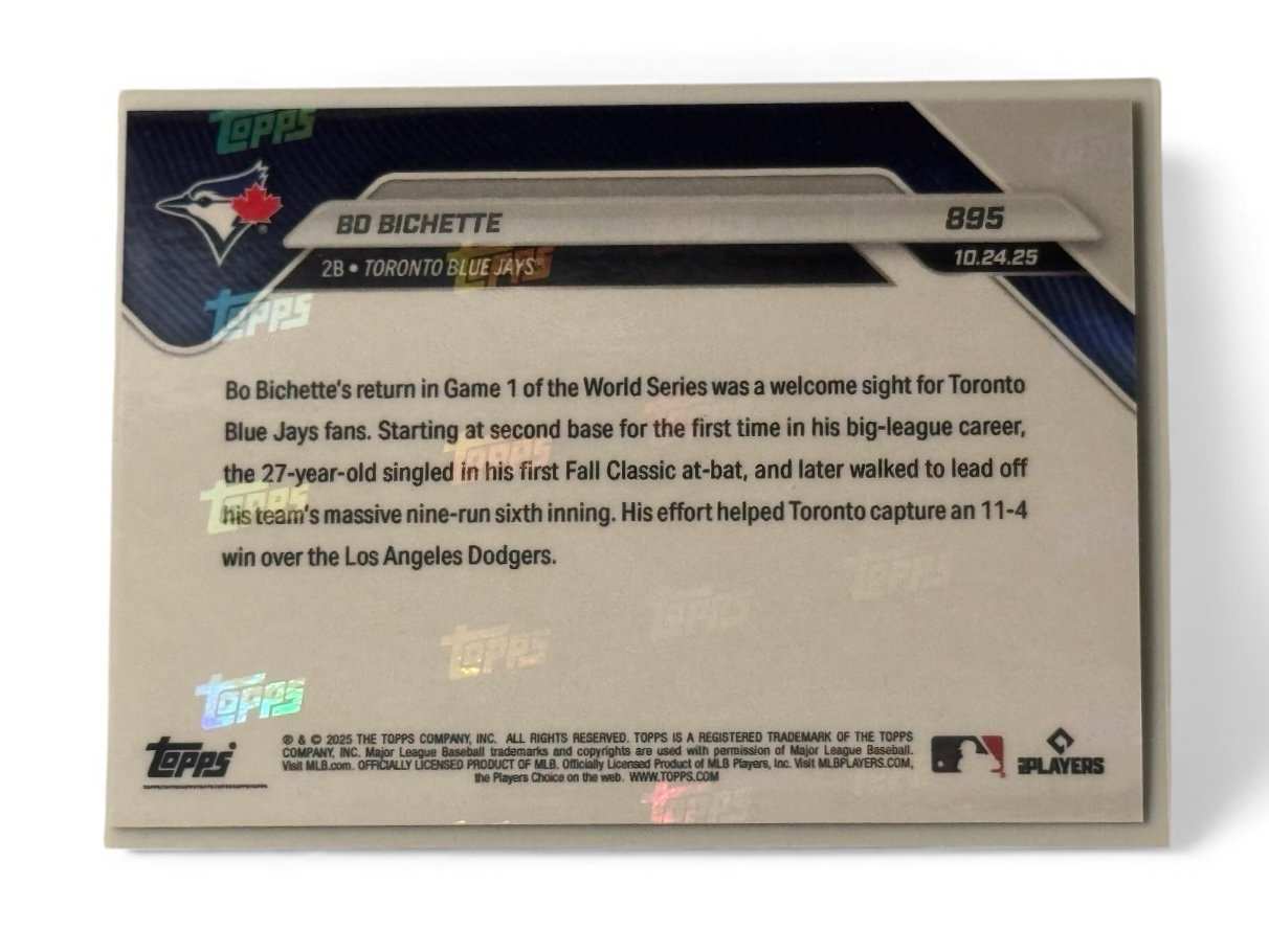 15/50 Bo Bichette 2025 Topps Now World Series Gold Blue Jays baseball card back view