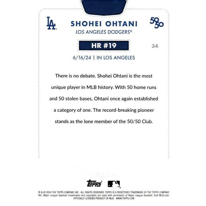 2024 Topps NOW Shohei Ohtani LA Dodgers 50/50 LIMITED EDITION baseball card HR 19