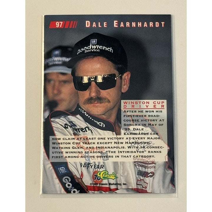 1995 Finish Line Dale Earnhardt silver NASCAR trading card with trophy image
