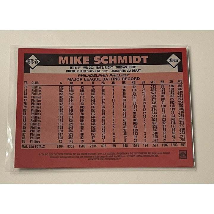 Mike Schmidt 2021 Topps Series 2 1986 Chrome Silver Pack Refractor baseball card in Phillies uniform
