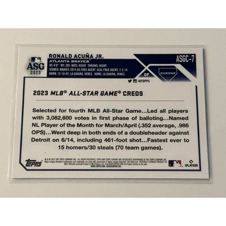 2023 Topps Chrome Update Series Refractor Ronald Acuna Jr Atlanta Braves baseball card
