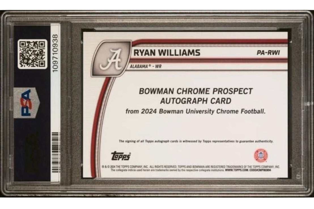 2024 Bowman U Chrome RYAN WILLIAMS RC auto Alabama Crimson Tide PSA 10 football card