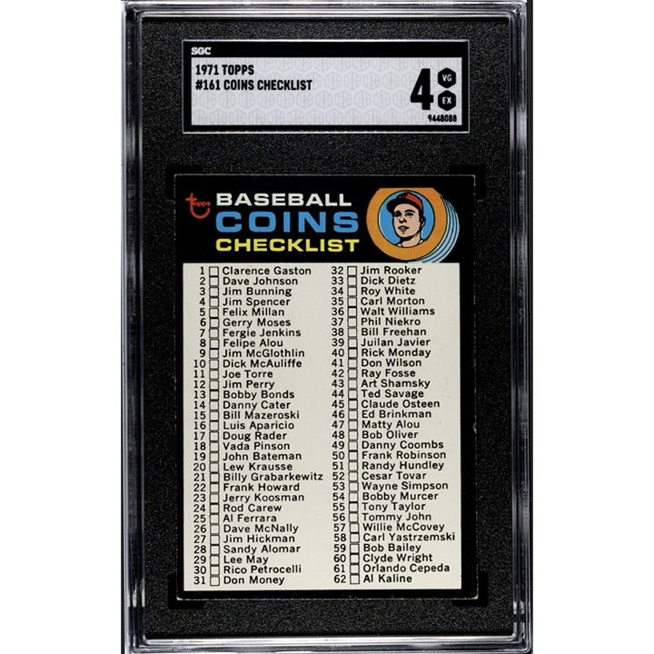 1971 TOPPS MLB COINS CHECKLIST* Card #161 - 54 HOF Players In This Set! - SGC 4*