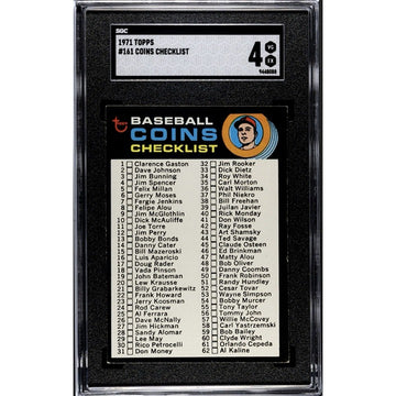 1971 TOPPS MLB COINS CHECKLIST* Card #161 - 54 HOF Players In This Set! - SGC 4*