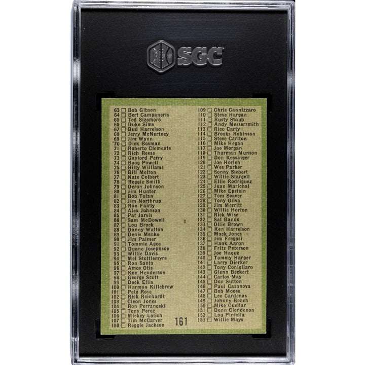 1971 Topps MLB coins checklist card #161 with 54 Hall of Fame players, SGC 4 slabbed vintage baseball collectible