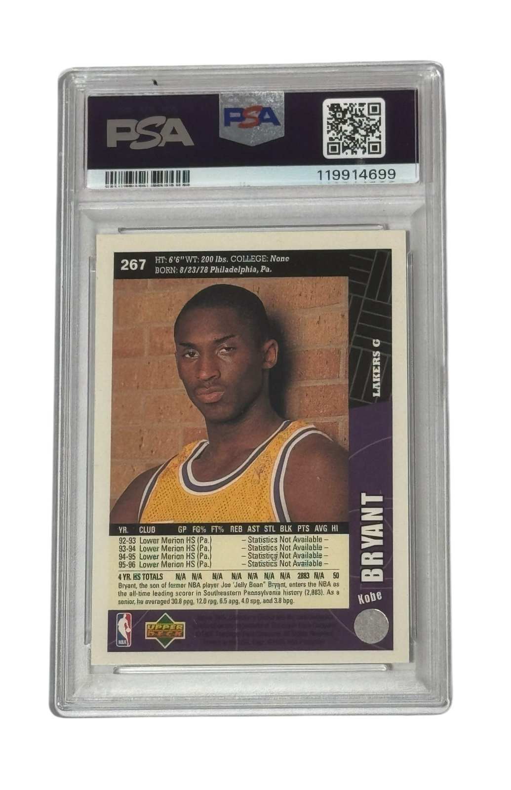 Kobe Bryant 1996 Topps #267 PSA 8 Rookie Era NBA Los Angeles Lakers