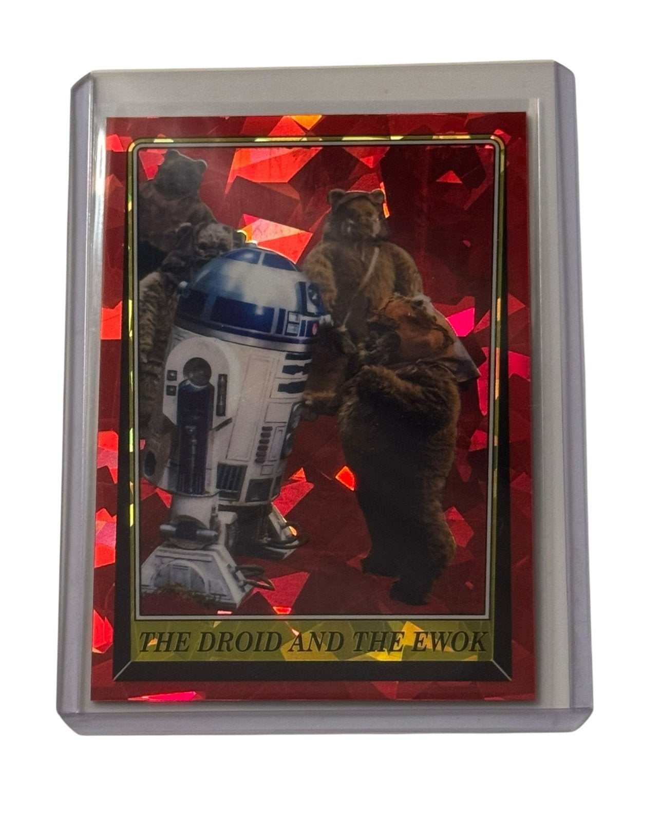 Topps NOW Star Wars ROTJ Red Cracked Ice card The Droid and the Ewok in protective sleeve