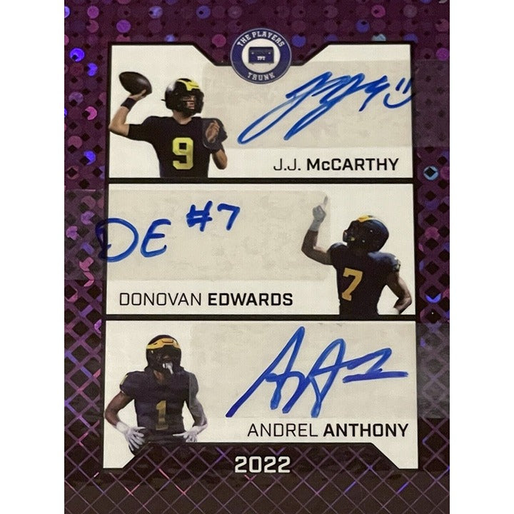 1/1* JJ McCarthy-Donovan Edwards-Andrel Anthony Auto 2022-Players Trunk Go BLUE*