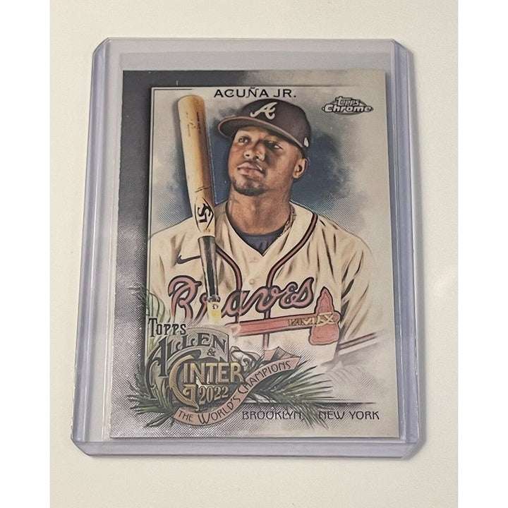 2022 Topps Allen & Ginter Ronald Acuna Jr MLB Atlanta Braves trading card #14 with refractor feature