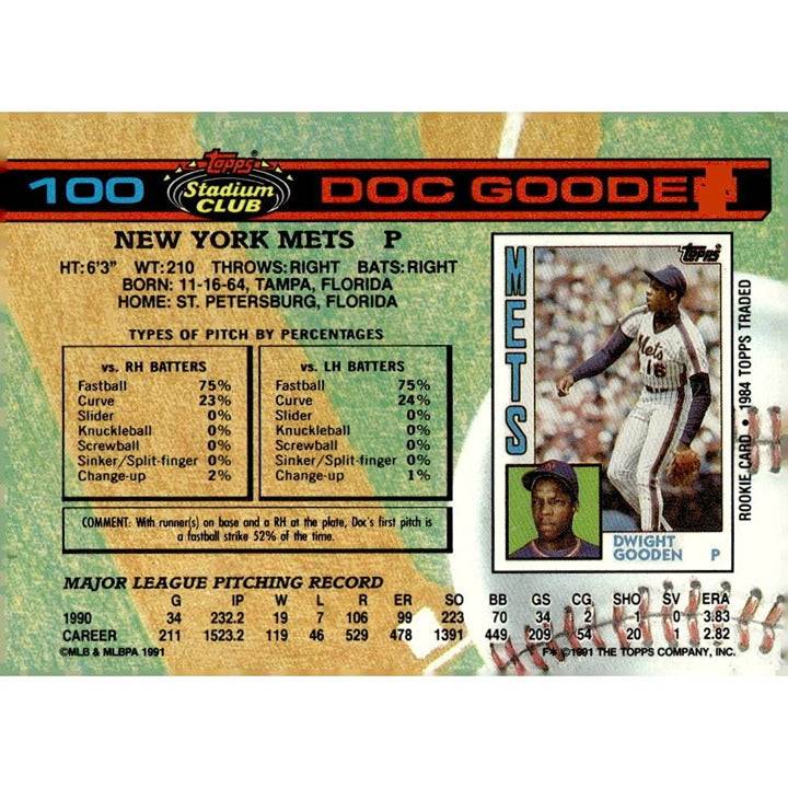 1991 Topps Stadium Club Doc Gooden New York Mets baseball card vintage aluminum stock