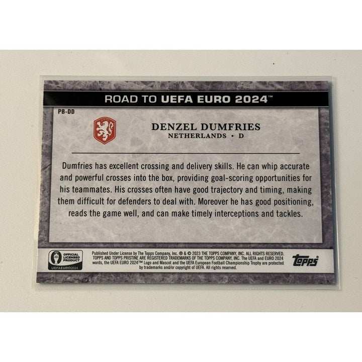 TOPPS PRISTINE UEFA EURO 2024 Denzel Dumfries Netherlands trading card back design