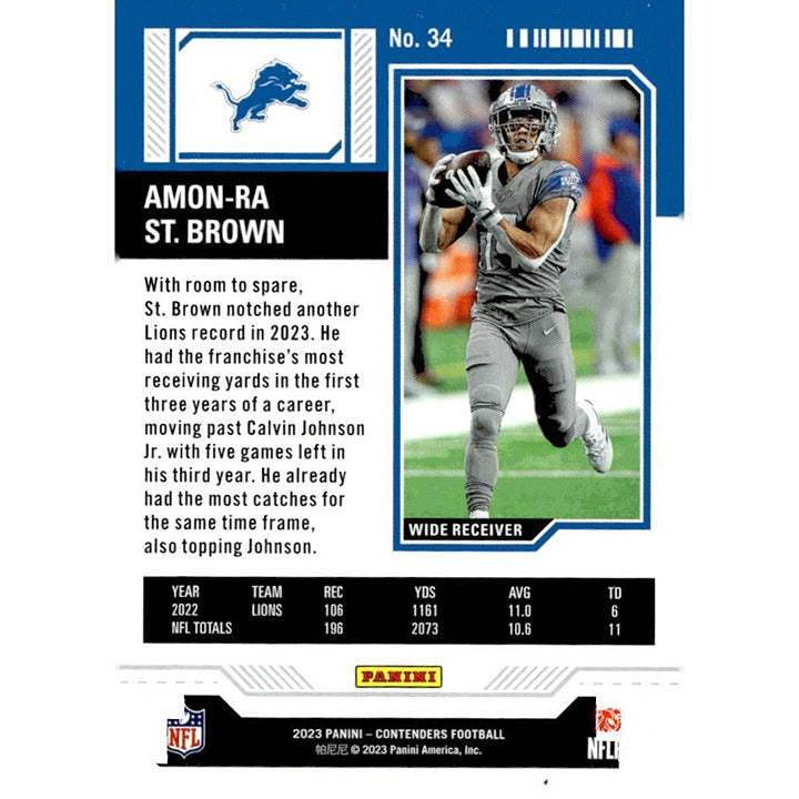 2023 Panini Contenders Amon-Ra St. Brown Detroit Lions NFL football trading card