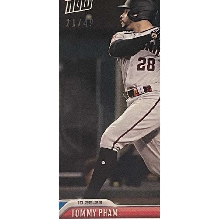 Tommy Pham baseball trading card Topps Now 2023 MLB World Series limited edition 21 of 49 in Arizona Diamondbacks uniform batting stance