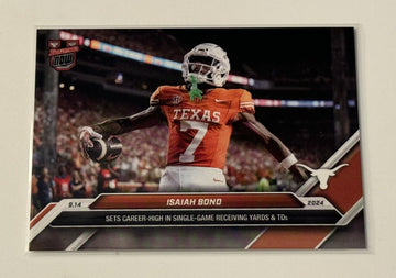 Isaiah Bond RC 2024 Bowman U Now Texas Longhorns NCAA football trading card #13 in hand