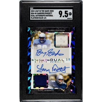 2022 Leaf In Game Used 1/6 Barry Sanders Tony Dorset Dual JerseyAutos - SGC 9.5*
