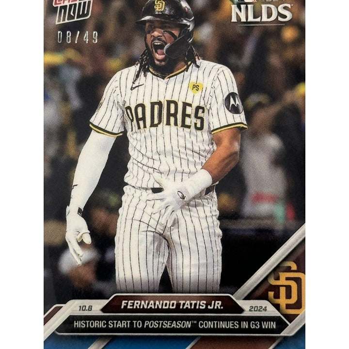 Limited edition 8/49 2024 Topps NOW Fernando Tatís Jr. historic postseason baseball card