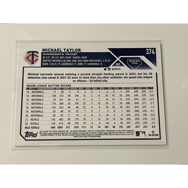 Michael Taylor 2023 Topps Update Series 1 Minnesota Twins MLB card back view