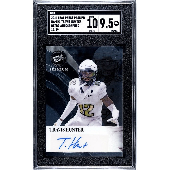 17/49 2024 Leaf Press Pass Premium -Travis Hunter RC Auto Retro  #RA-TH1 SGC 9.5