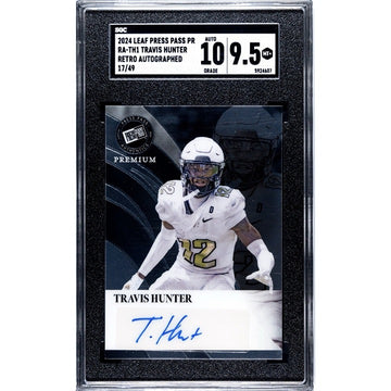 17/49 2024 Leaf Press Pass Premium -Travis Hunter RC Auto Retro  #RA-TH1 SGC 9.5