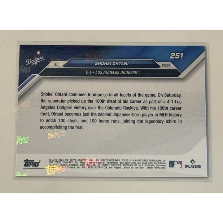 2024 Topps NOW Shohei Ohtani LA Dodgers limited edition baseball card celebrating 100 home runs and stolen bases record tie