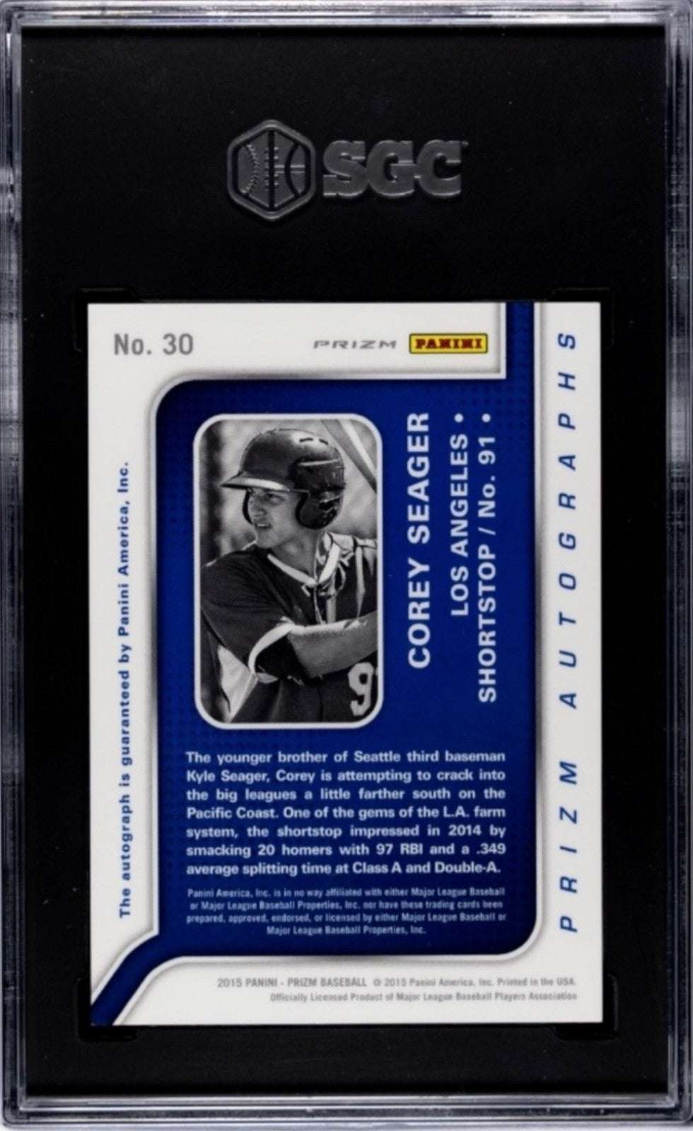 2015 PANINI PRIZM Corey Seager RC Auto Red Power Prizm baseball card SGC 8.5