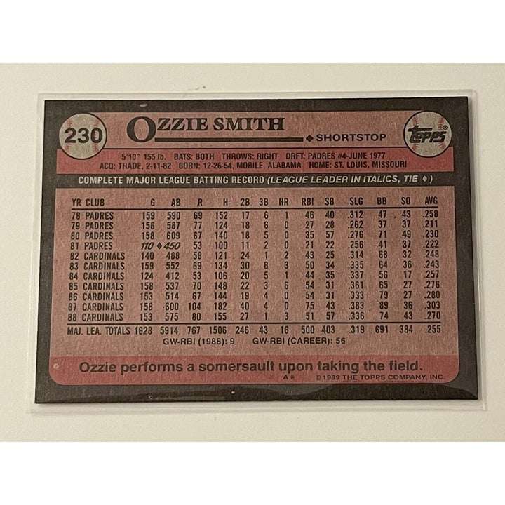 1989 Topps Ozzie Smith St. Louis Cardinals baseball card back #230 vintage collectible
