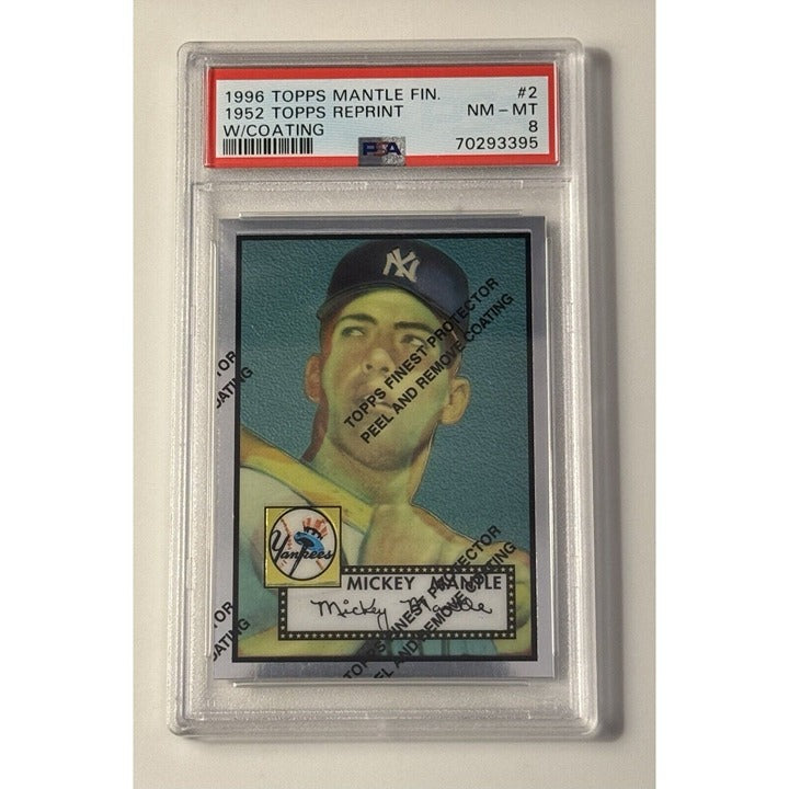 1996 Topps Finest Mickey Mantle 1952 Rookie Refractor Card #2 With Coating PSA 8