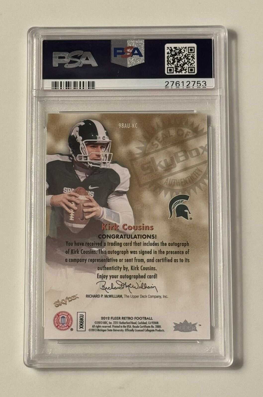 Kirk Cousins 2012 Fleer Retro Autographics RC football card PSA 10 signed