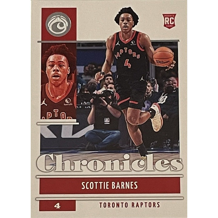 Scottie Barnes RC 2021-22 Panini Chronicles basketball card Toronto Raptors card number 47 in near mint condition