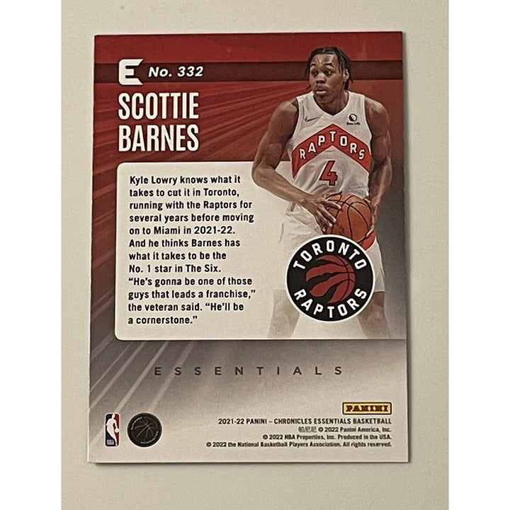 Scottie Barnes RC 2021-22 Panini Chronicles Toronto Raptors basketball card #47 backside