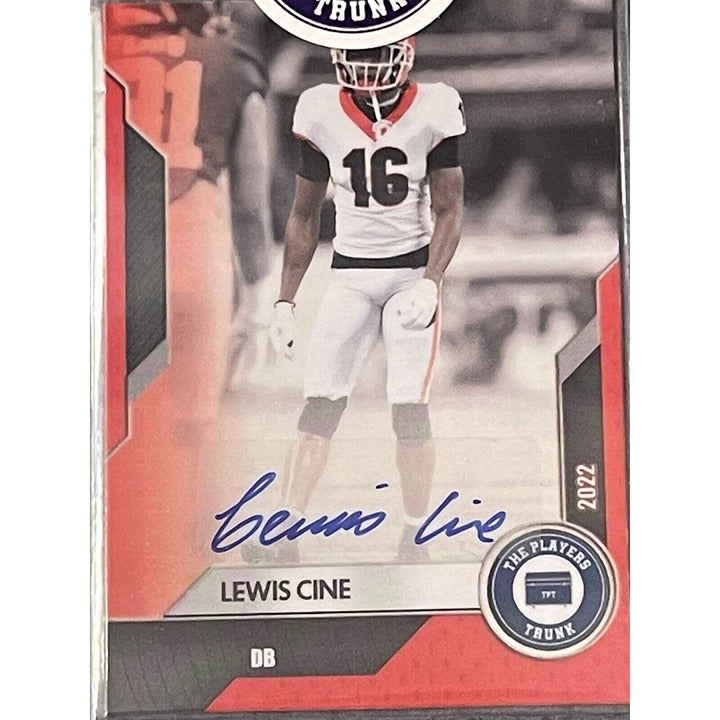 Lewis Cine Rookie 2022 autographed football card #12/50 from The Players Trunk with Vikings/Bulldogs design
