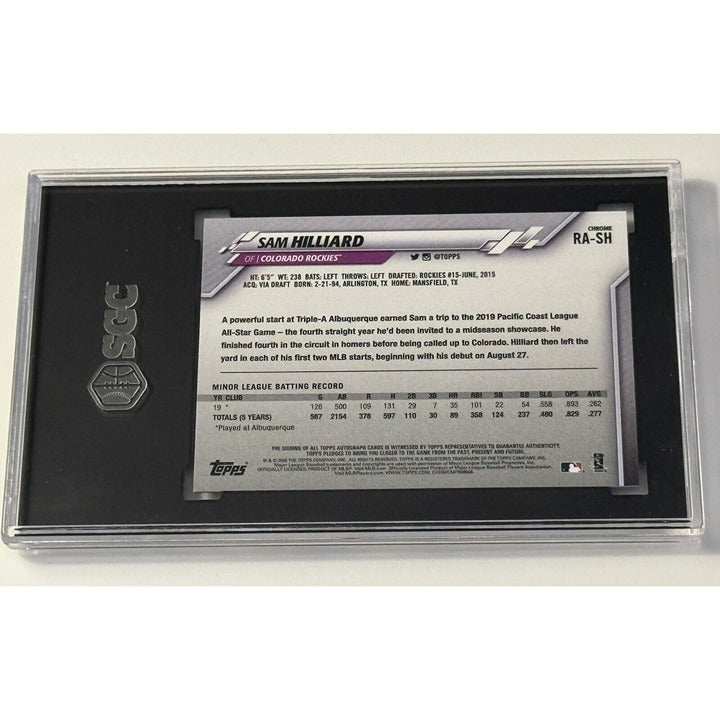 Sam Hilliard 2020 Topps Chrome Rookie Autograph baseball card graded SGC 10 Gem Mint in protective case