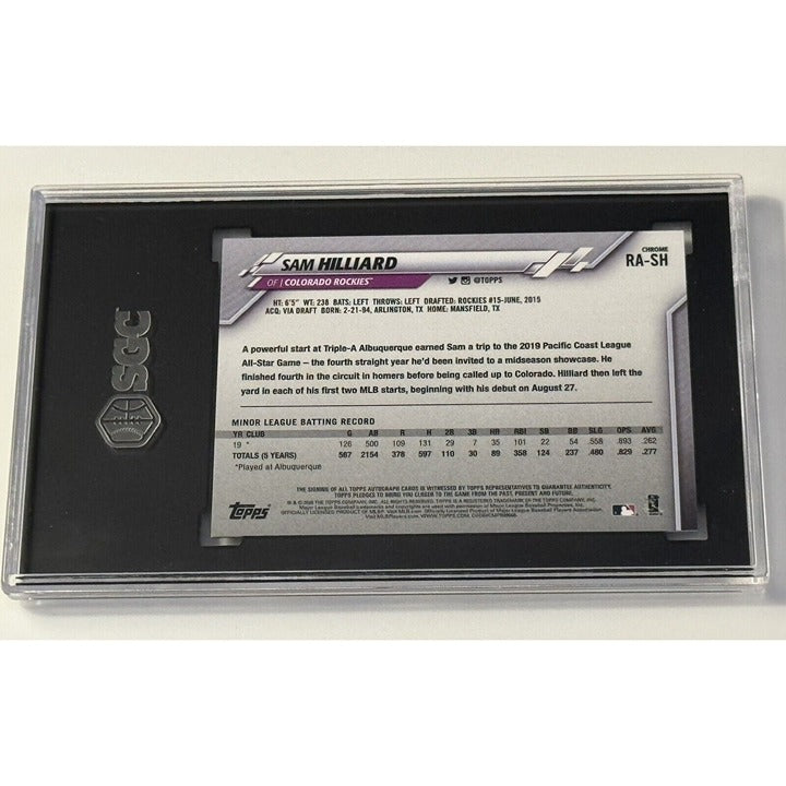Sam Hilliard 2020 Topps Chrome Rookie Autograph card graded SGC 10 Gem Mint back view