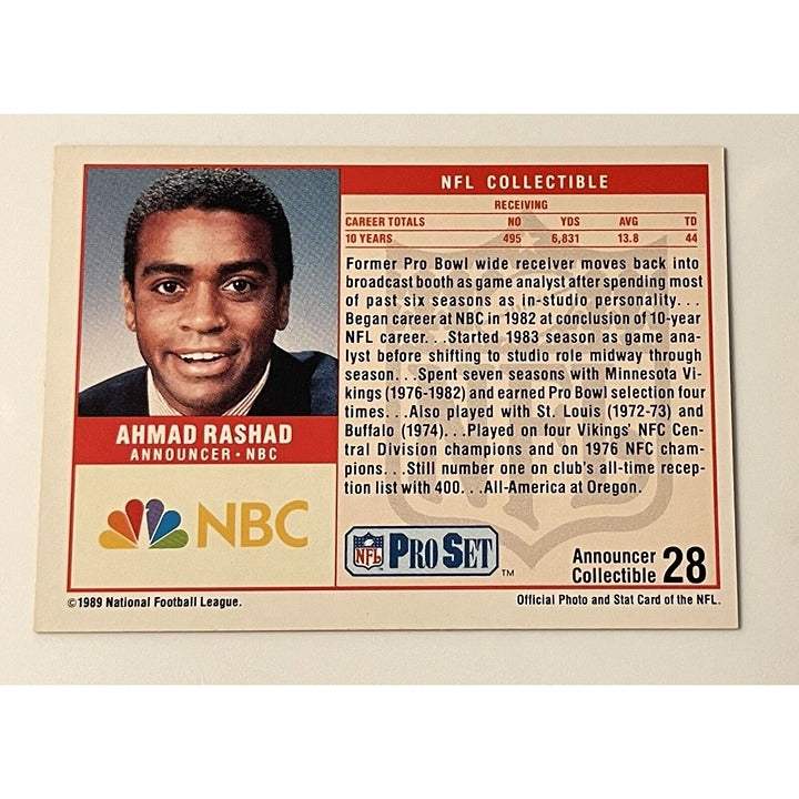 Ahmad Rashad Announcers 1989 NFL Pro Set Ahmad Rashad Announcers Collectible NFL Minnesota Vikings -HOF
