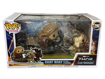Funko Pop Rides Thor Love and Thunder Goat Boat collectible figure with Thor and Toothgnasher Toothgrinder in window box packaging