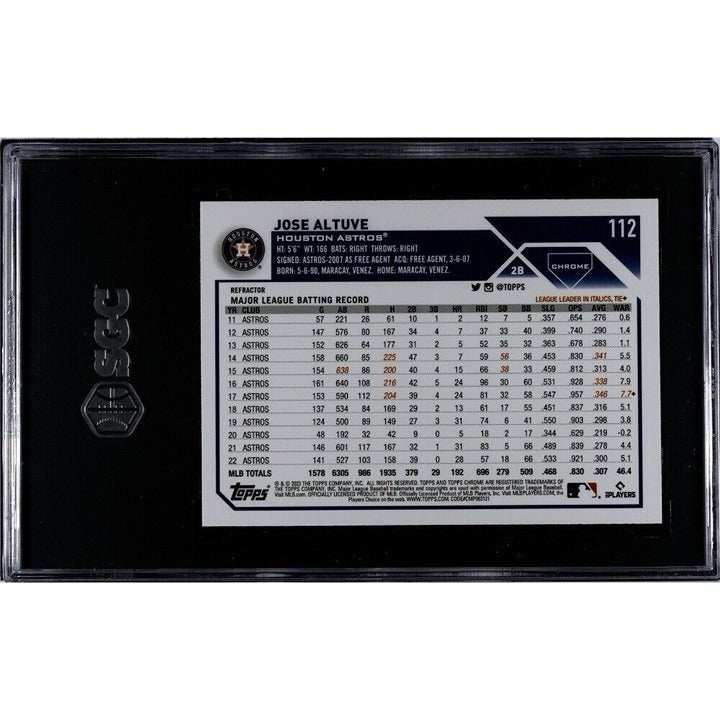 Jose Altuve 2023 Topps Chrome Refractor baseball card graded SGC 9.5 featuring Houston Astros player