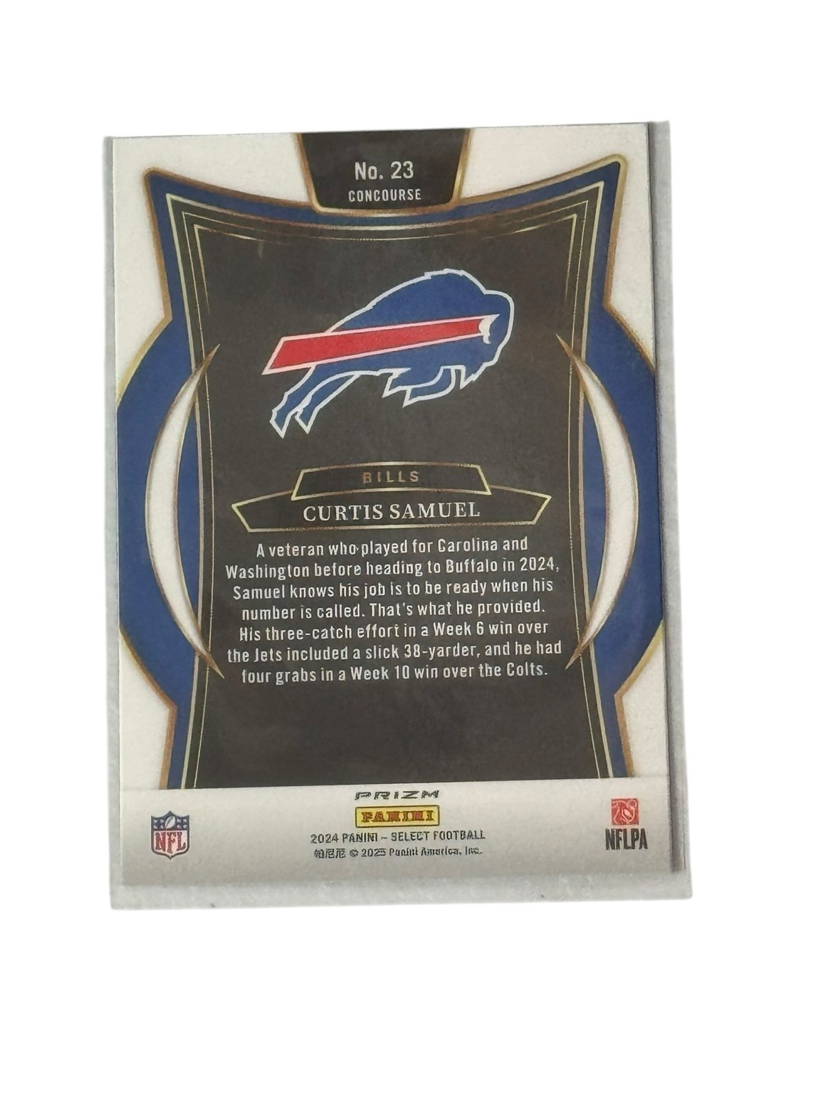 Curtis Samuel 2024 Select Concourse Rainbow Prizm Holo Buffalo Bills football card back view
