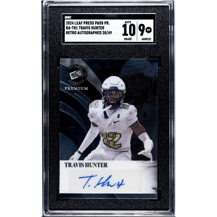 28/49 2024 Leaf Press Pass Premium -Travis Hunter RC Auto Retro  #RA-TH1 - SGC 9