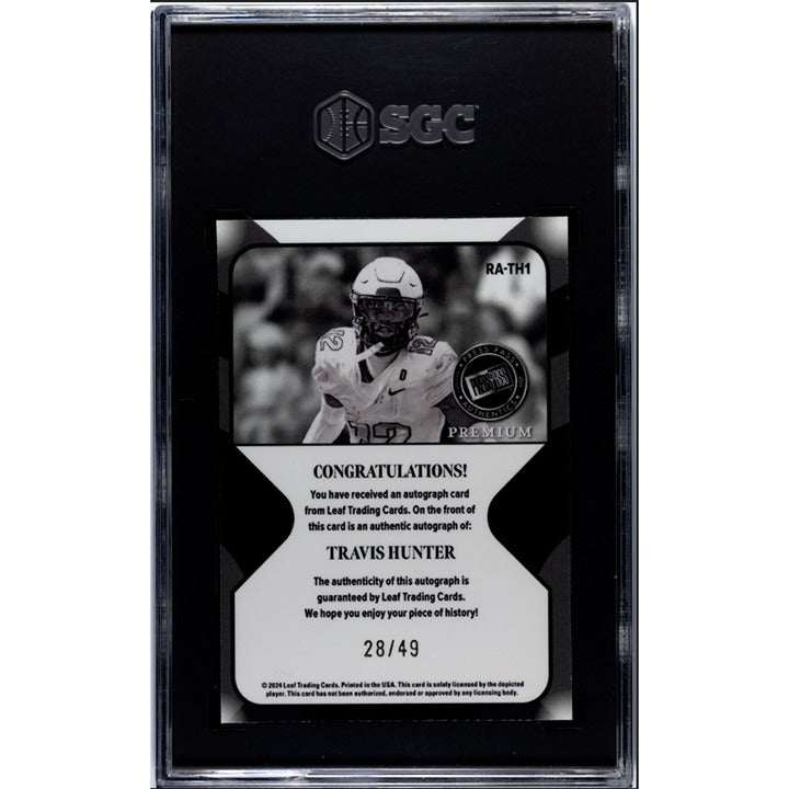 2024 Leaf Press Pass Travis Hunter rookie autographed football trading card graded SGC 9