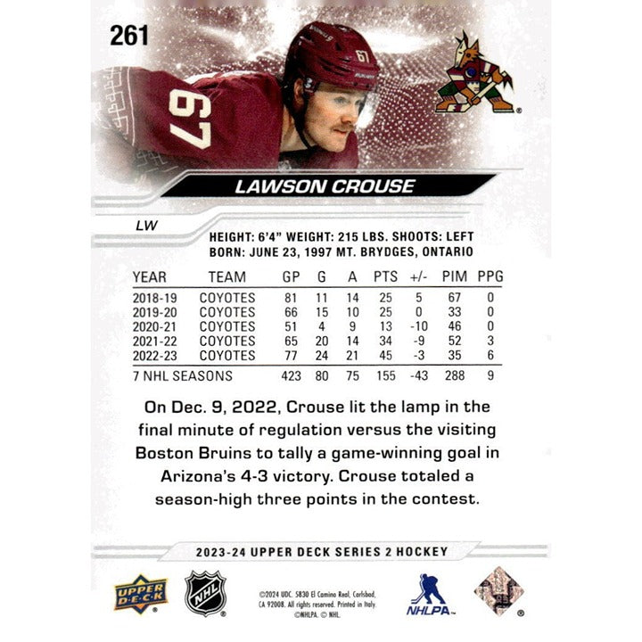 Lawson Crouse 2023-24 Upper Deck NHL hockey card #261 Arizona Coyotes player stats and info