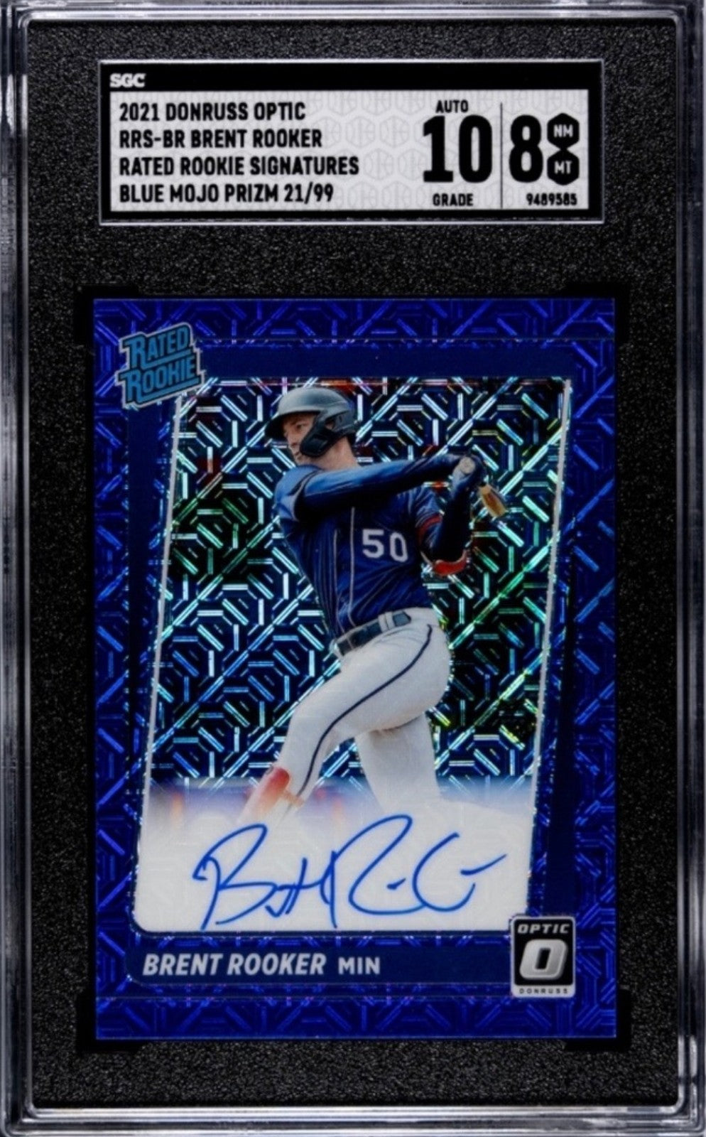 2021 DONRUSS OPTIC BRENT ROOKER RATED ROOKIE BLUE MOJO Card RRS-BR MLB A's SGC 8