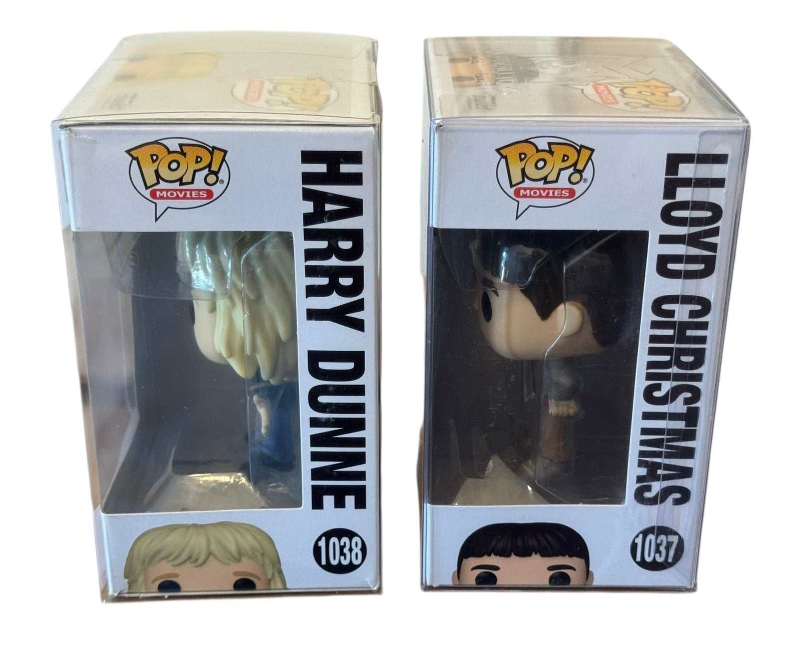 Funko POP Movies Dumb and Dumber Harry Dunne 1038 and Lloyd Christmas 1037 figures in collectible boxes