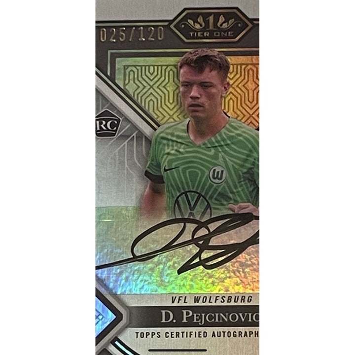 2022-23 Topps Tier One Bundesliga D. Pejcinovic signed VfL Wolfsburg soccer trading card 25/120 in protective case