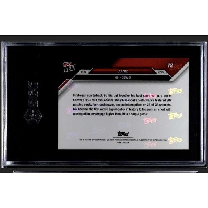 2024 Topps NOW BO NIX RC NFL Denver Broncos football card graded SGC 10 with 4 TD game highlight