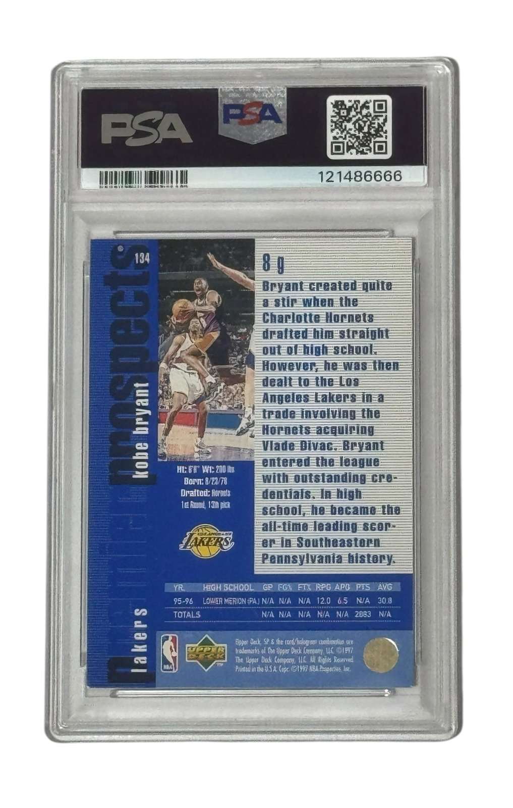 Kobe Bryant RC 1996 Upper Deck SP Short Print #134 PSA 8 NBA Lakers