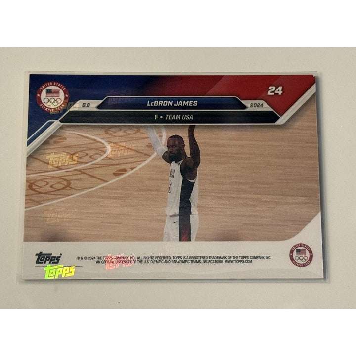 2024 Topps Now LeBron James USA Olympic Basketball trading card with action shot and team logo